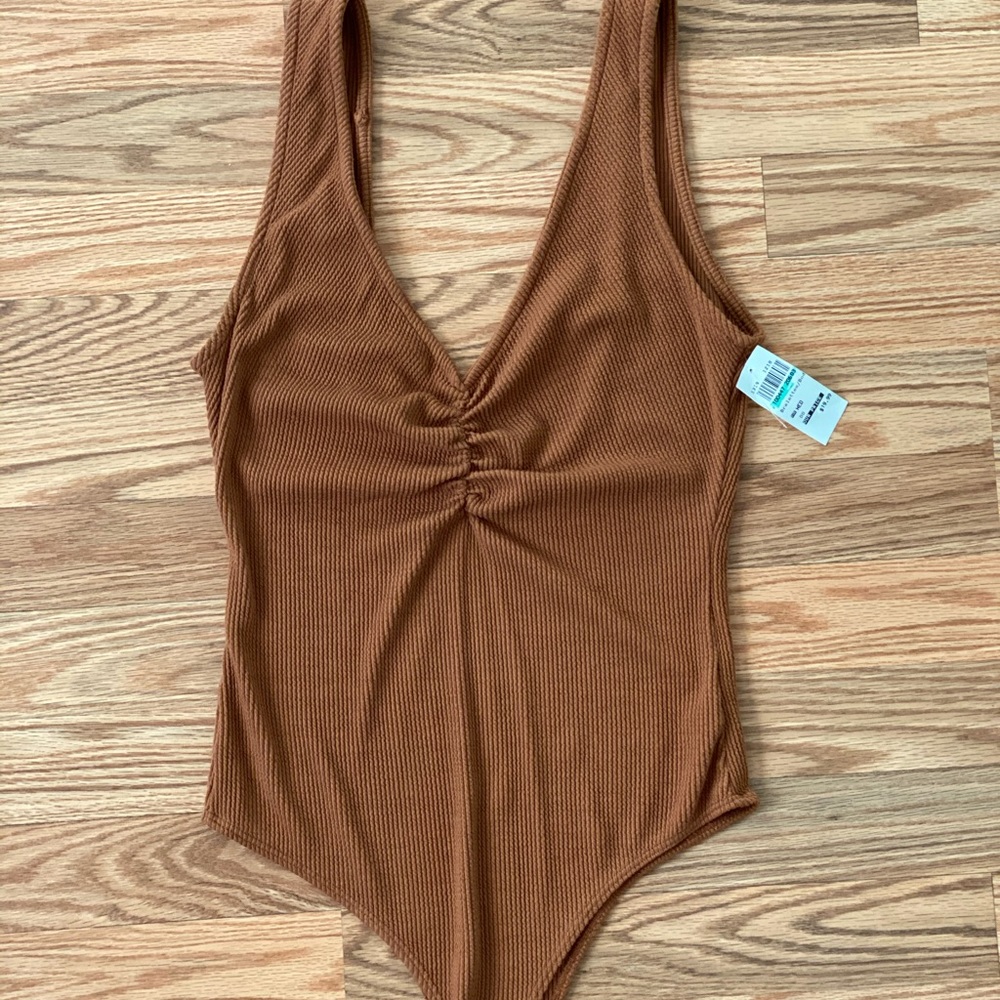 Beige Low V-Cut Bodysuit